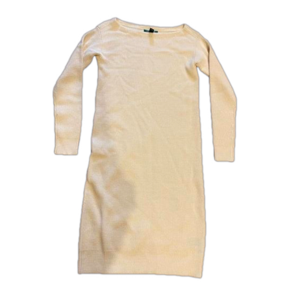 Lauren Ralph Lauren Wool Midi Dress Cream Long Sleeve M